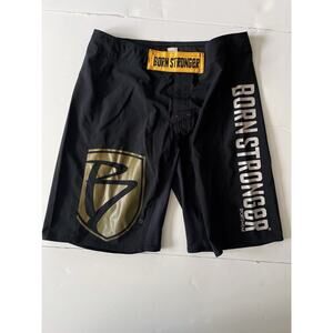 Born Stronger Fight Shorts Men 34 Black Gold Metallic Combat Sport Breathable